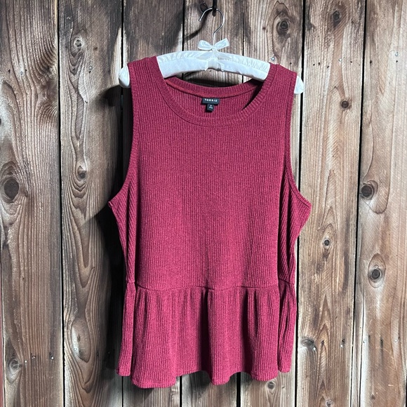 Torrid Dark Red Maroon Ribbed Hacci Ruffle Hem Babydoll Sleeveless Tank Top 3X - Picture 3 of 11